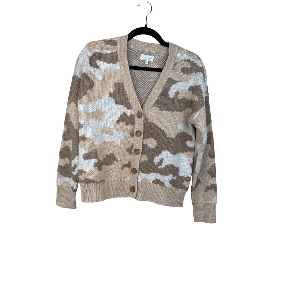 Lucky Brand Camo Cardigan Sweater Beige White Womens S Gorpcore
